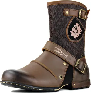 OSSTONE Moto Boots for Men Designer Fashion Zipper-up Leather Chukka western Boots Casual Shoes OS-5008-1-HH-US