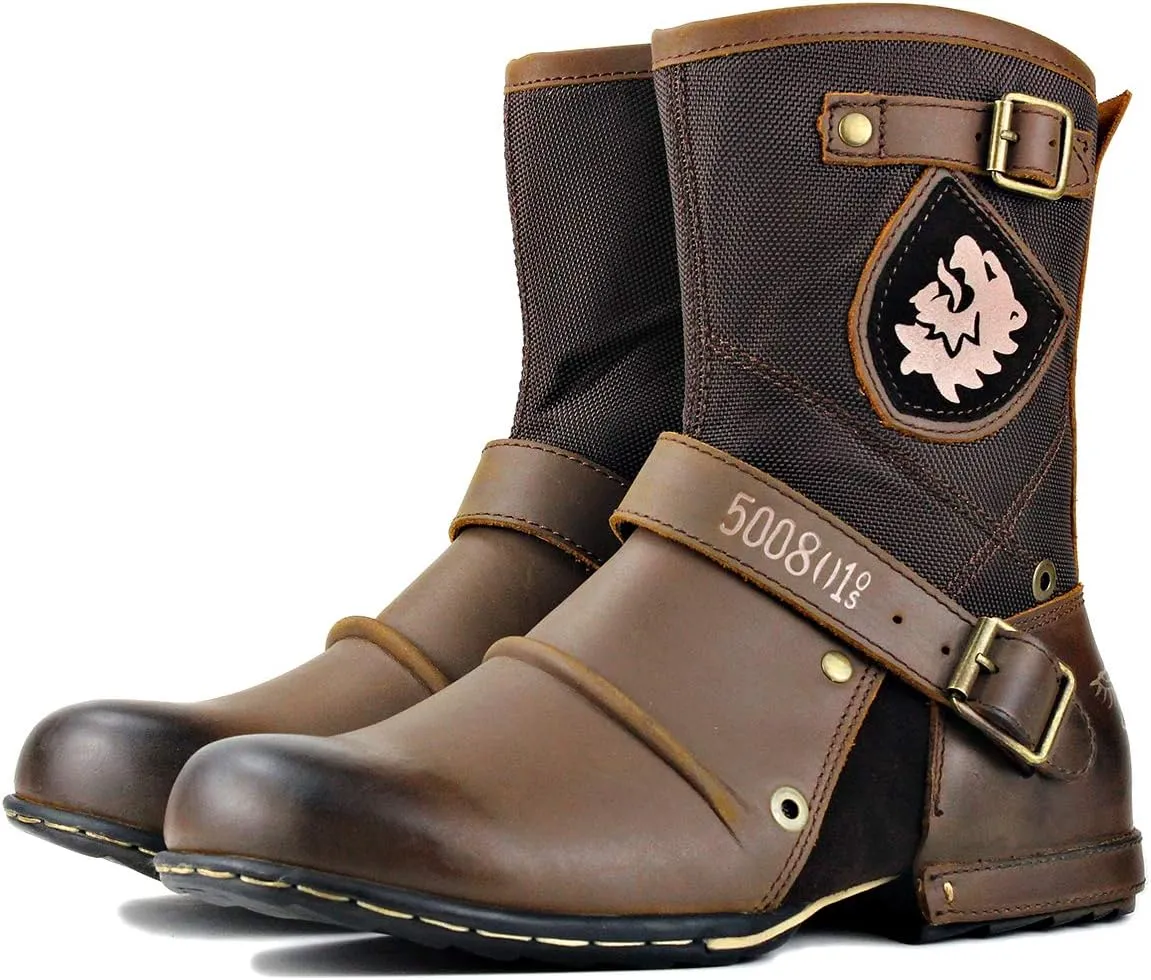 OSSTONE Moto Boots for Men Designer Fashion Zipper-up Leather Chukka western Boots Casual Shoes OS-5008-1-HH-US