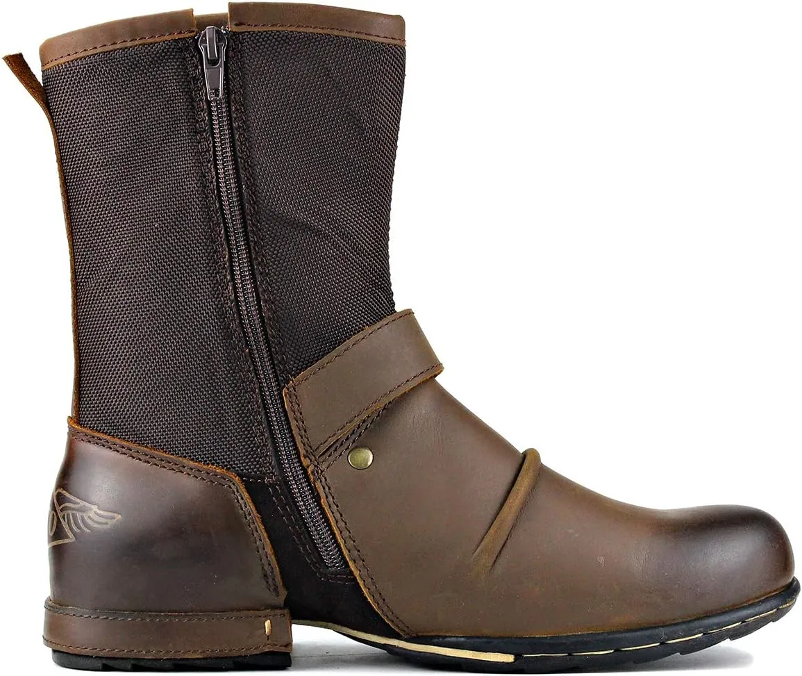 OSSTONE Moto Boots for Men Designer Fashion Zipper-up Leather Chukka western Boots Casual Shoes OS-5008-1-HH-US