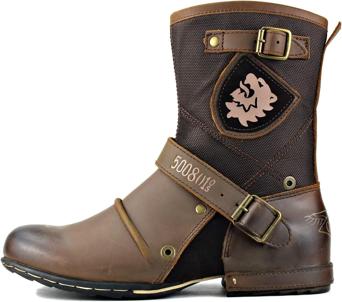 OSSTONE Moto Boots for Men Designer Fashion Zipper-up Leather Chukka western Boots Casual Shoes OS-5008-1-HH-US