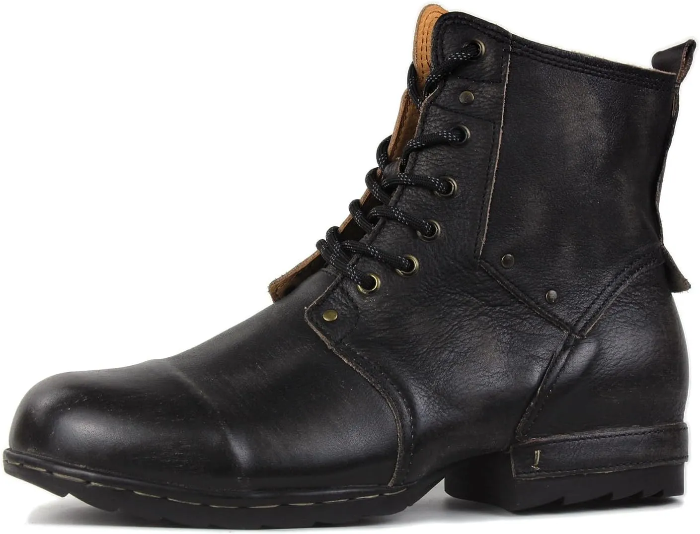 OSSTONE Vintage Brown Moto Boots for Men Fashion lace-up Leather Retro Chukka Boots Casual Shoes OS-6015-6-Vintage-US-R