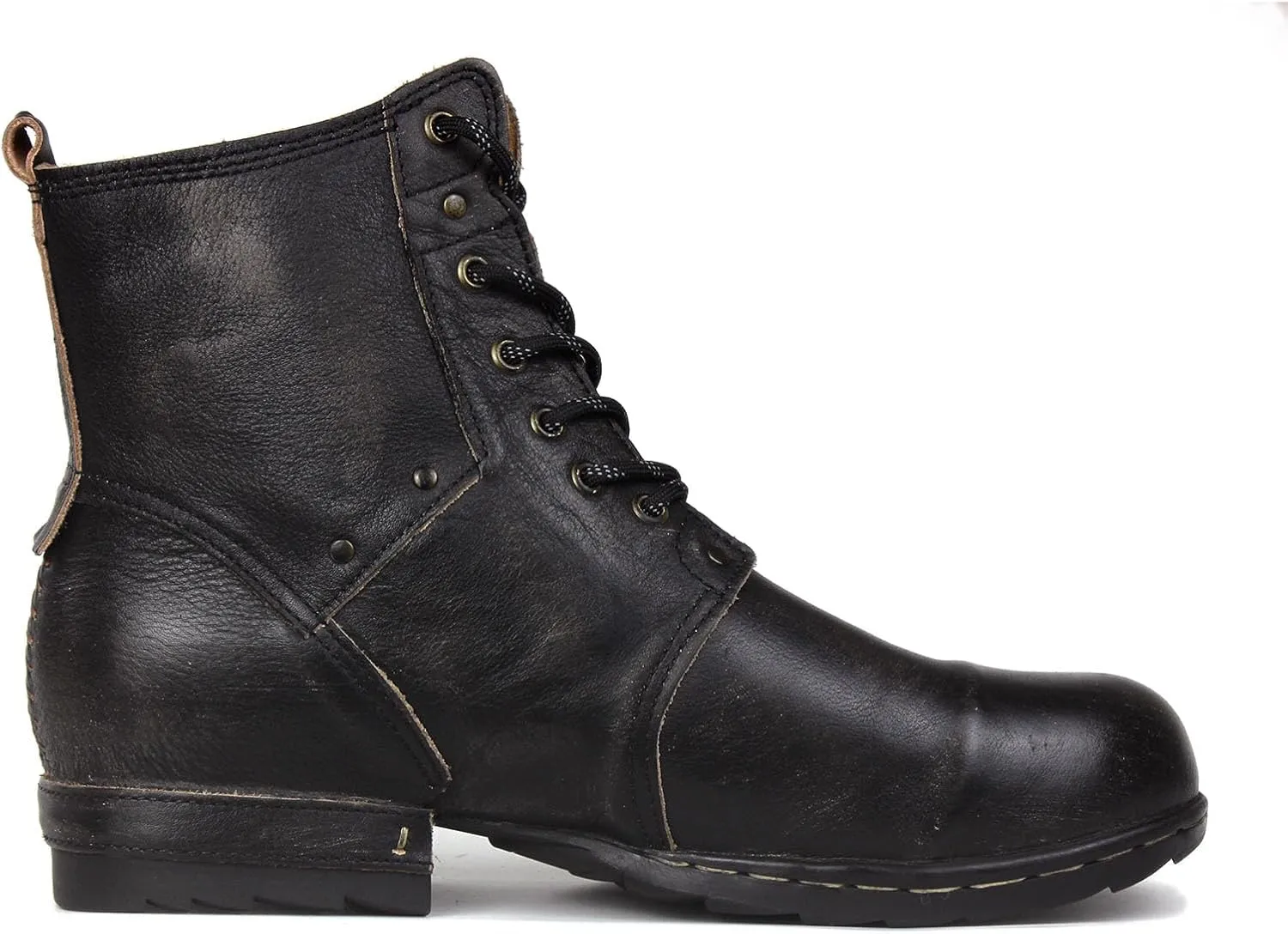 OSSTONE Vintage Brown Moto Boots for Men Fashion lace-up Leather Retro Chukka Boots Casual Shoes OS-6015-6-Vintage-US-R