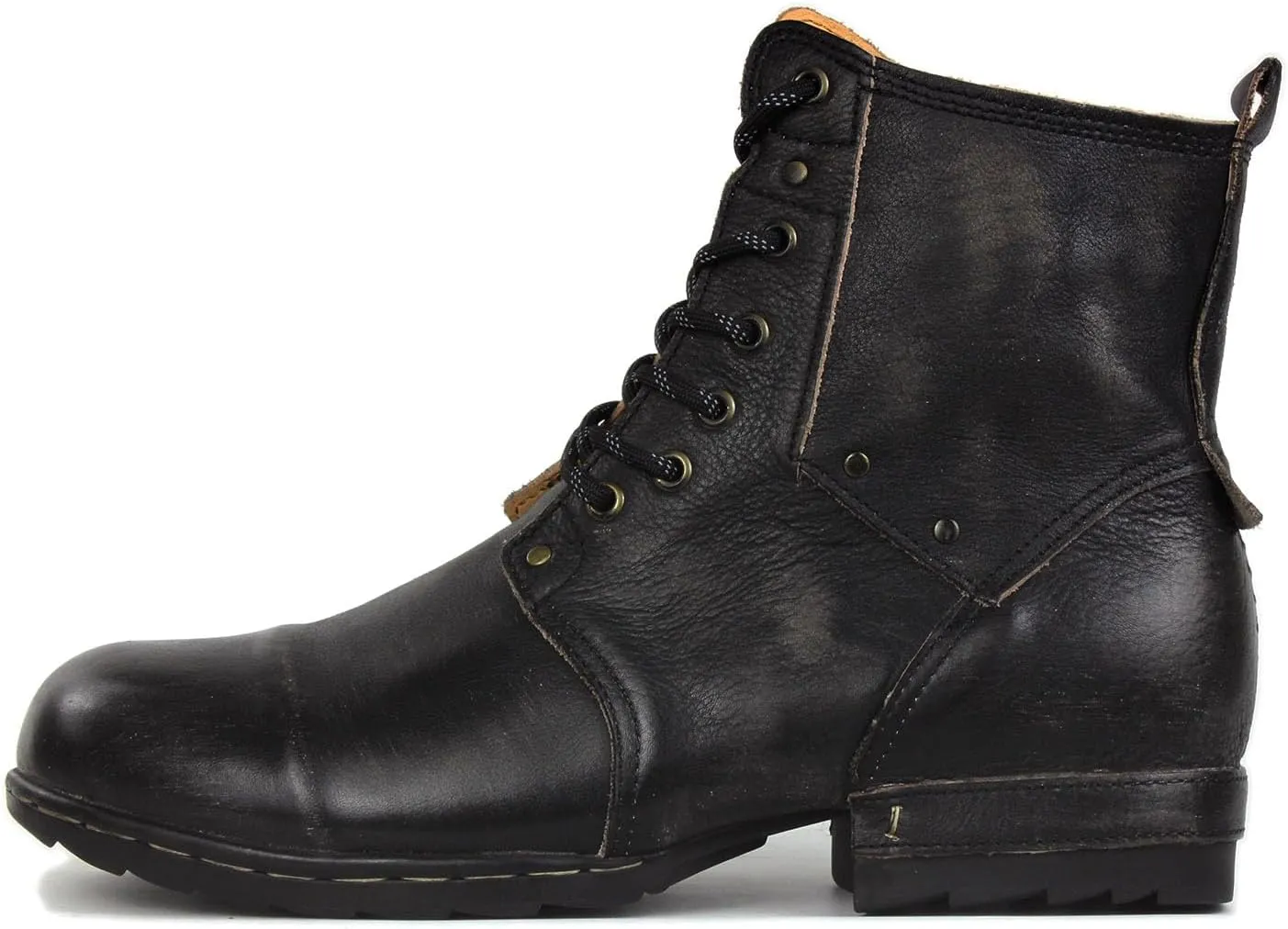 OSSTONE Vintage Brown Moto Boots for Men Fashion lace-up Leather Retro Chukka Boots Casual Shoes OS-6015-6-Vintage-US-R