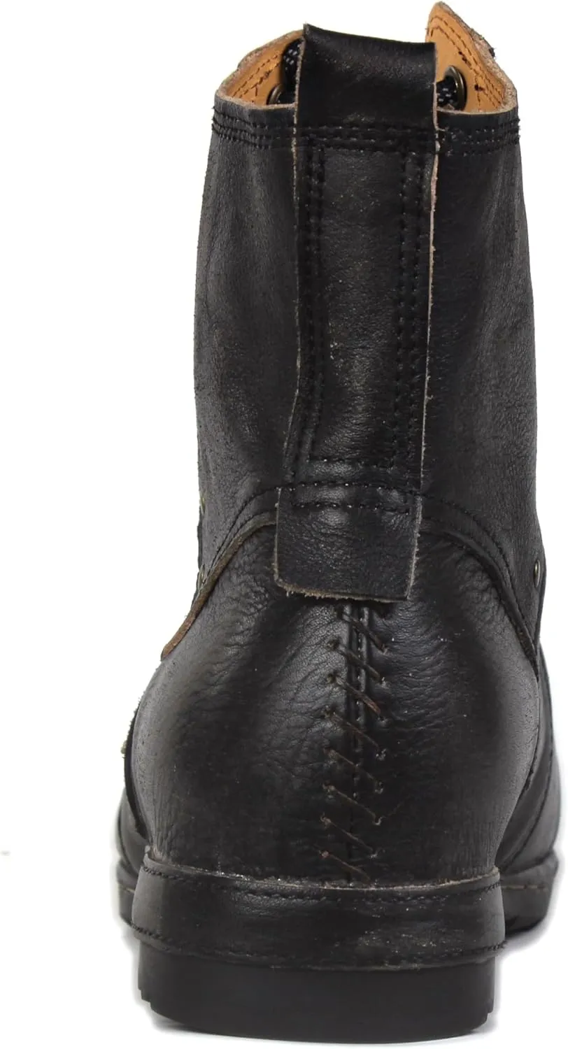 OSSTONE Vintage Brown Moto Boots for Men Fashion lace-up Leather Retro Chukka Boots Casual Shoes OS-6015-6-Vintage-US-R