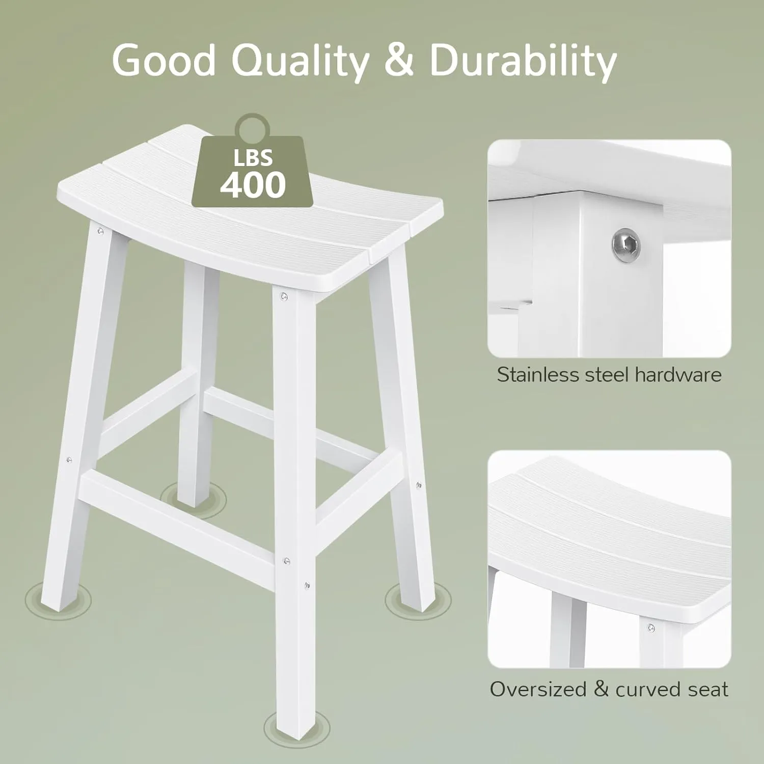 Outdoor Bar Stools Set of 2, Waterproof Barstools, Easy to Clean and Care, for Bar, Kitchen Counter, Deck, and Patio, White