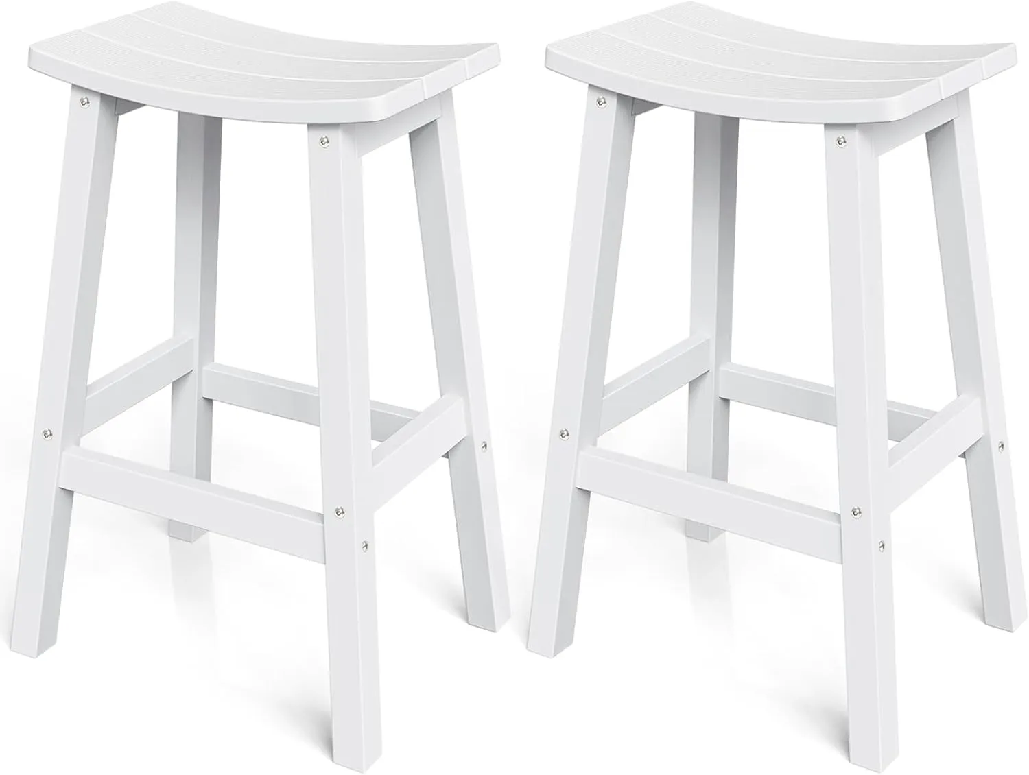 Outdoor Bar Stools Set of 2, Waterproof Barstools, Easy to Clean and Care, for Bar, Kitchen Counter, Deck, and Patio, White