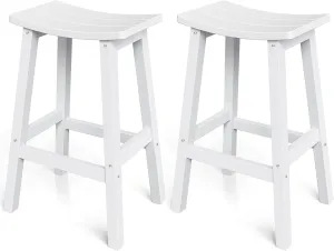 Outdoor Bar Stools Set of 2, Waterproof Barstools, Easy to Clean and Care, for Bar, Kitchen Counter, Deck, and Patio, White