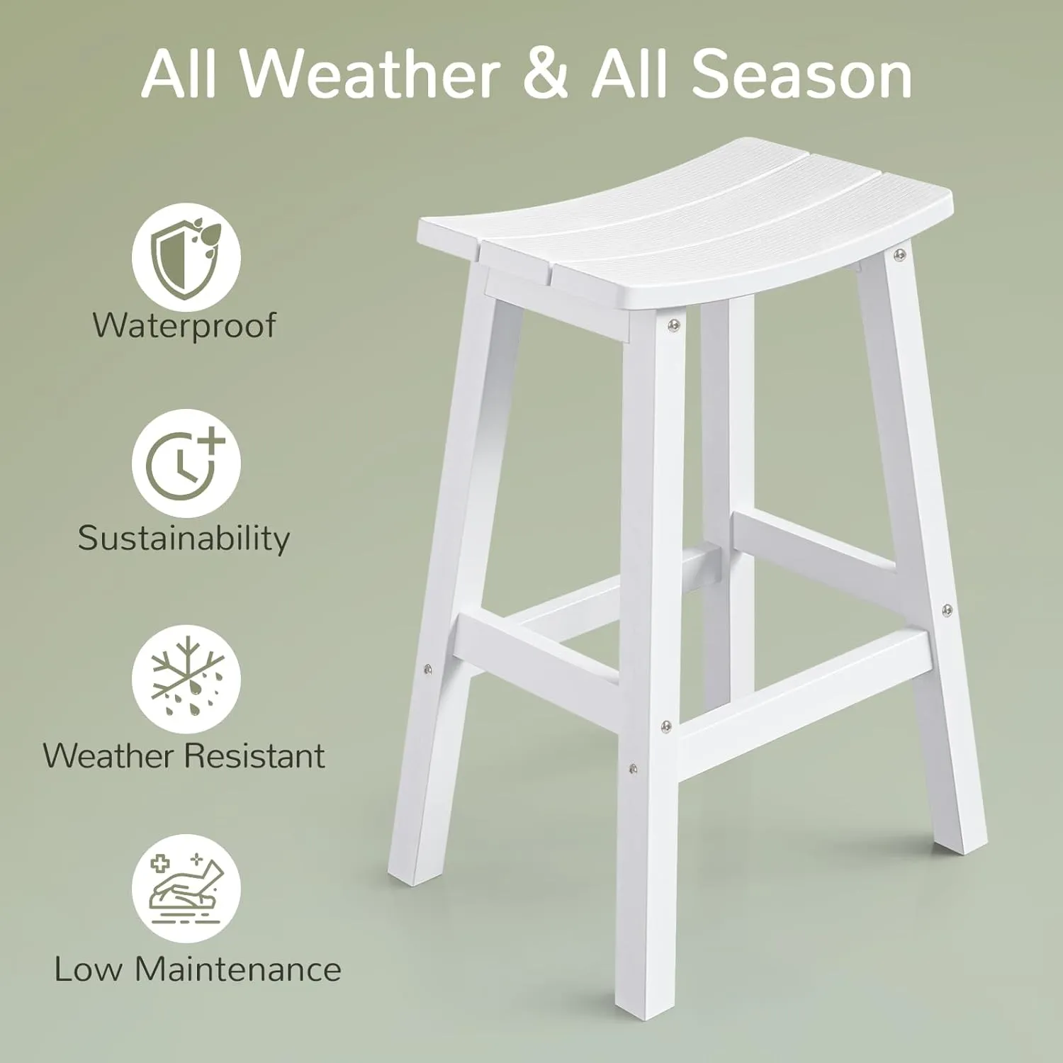 Outdoor Bar Stools Set of 2, Waterproof Barstools, Easy to Clean and Care, for Bar, Kitchen Counter, Deck, and Patio, White