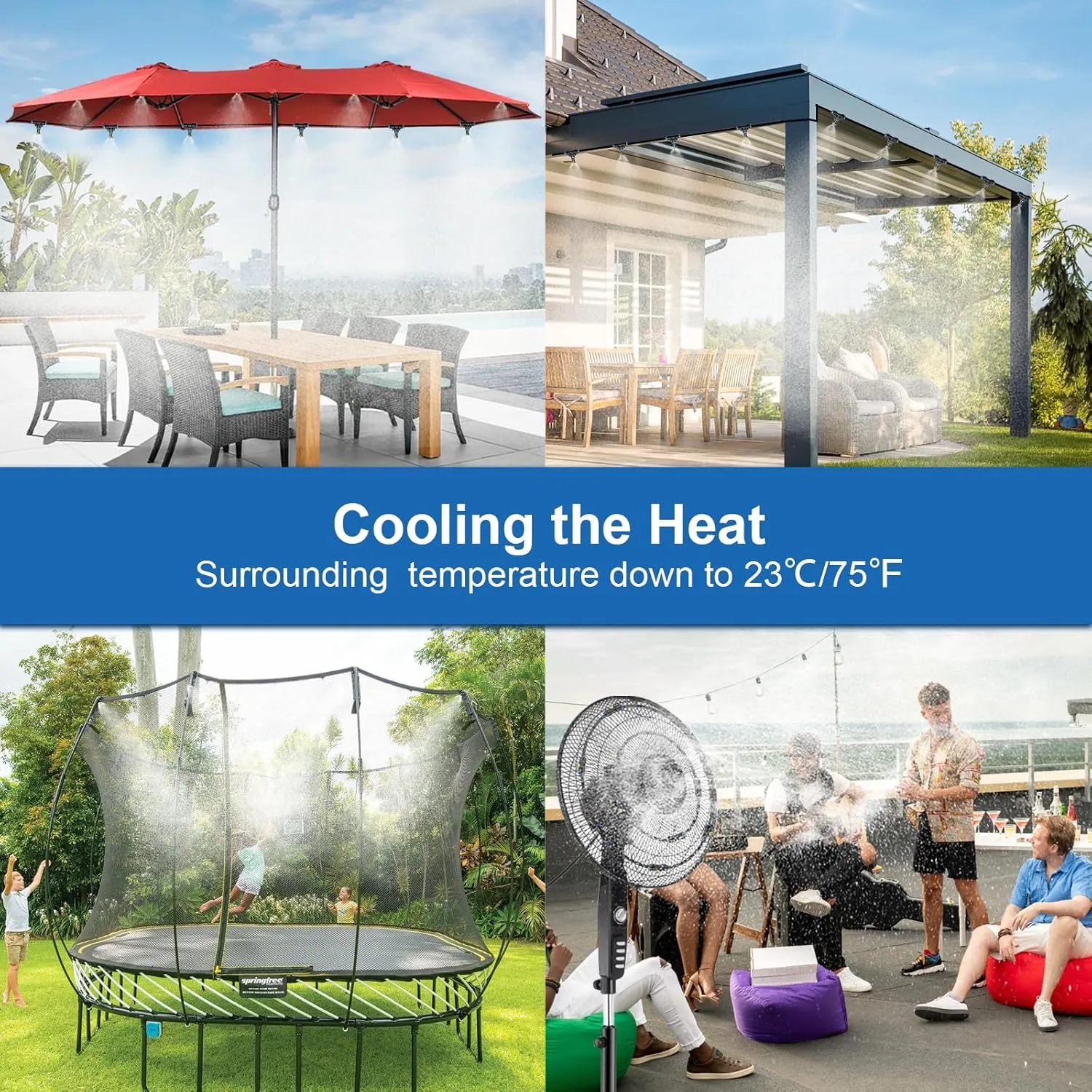Outdoor Misters for Patio Cooling, Misting System 65Ft (20M), Water Misters for Cooling Outdoor, Backyard, Garden, Greenhouse, Umbrella, Deck, Canopy, Pool, Porch, Gazebo, Trampoline, BBQ Accessories