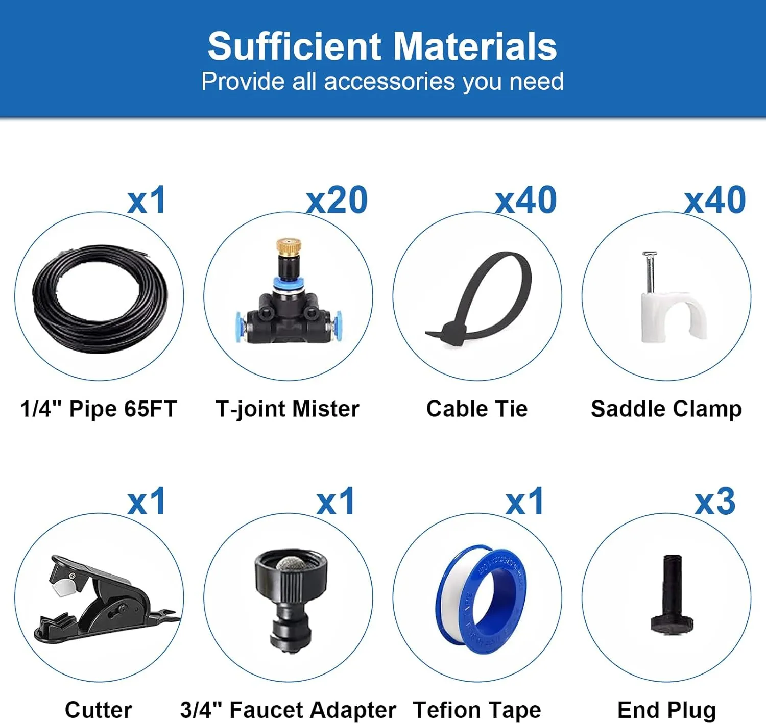 Outdoor Misters for Patio Cooling, Misting System 65Ft (20M), Water Misters for Cooling Outdoor, Backyard, Garden, Greenhouse, Umbrella, Deck, Canopy, Pool, Porch, Gazebo, Trampoline, BBQ Accessories