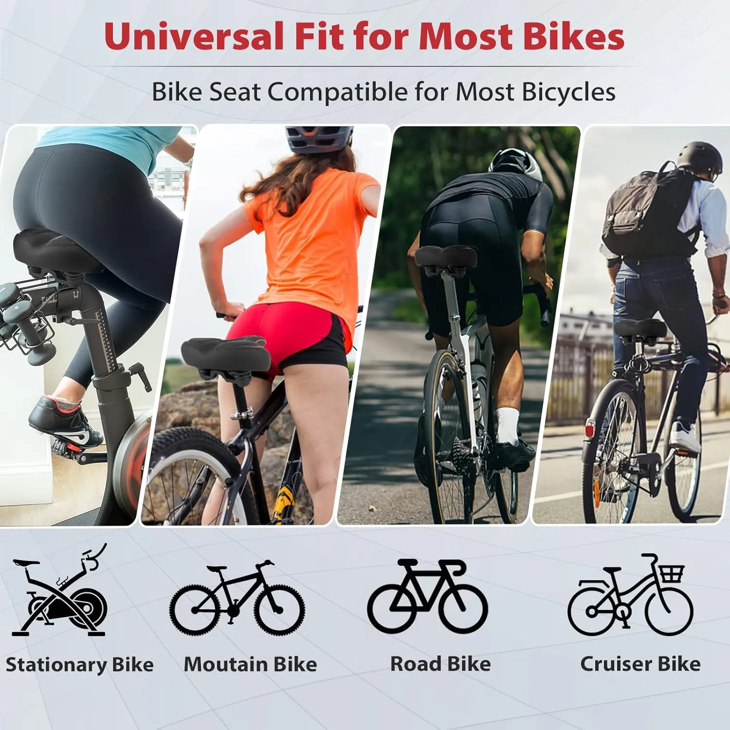 Oversized Bike Seat Compatible with Peloton Bike/Bike , Extra Wide Comfort Bike Seat for Women & Men, Excercise Bike Seat Replacement for Road Bike, Spin Bike, and Cruiser, Large Bike Seat/Saddle