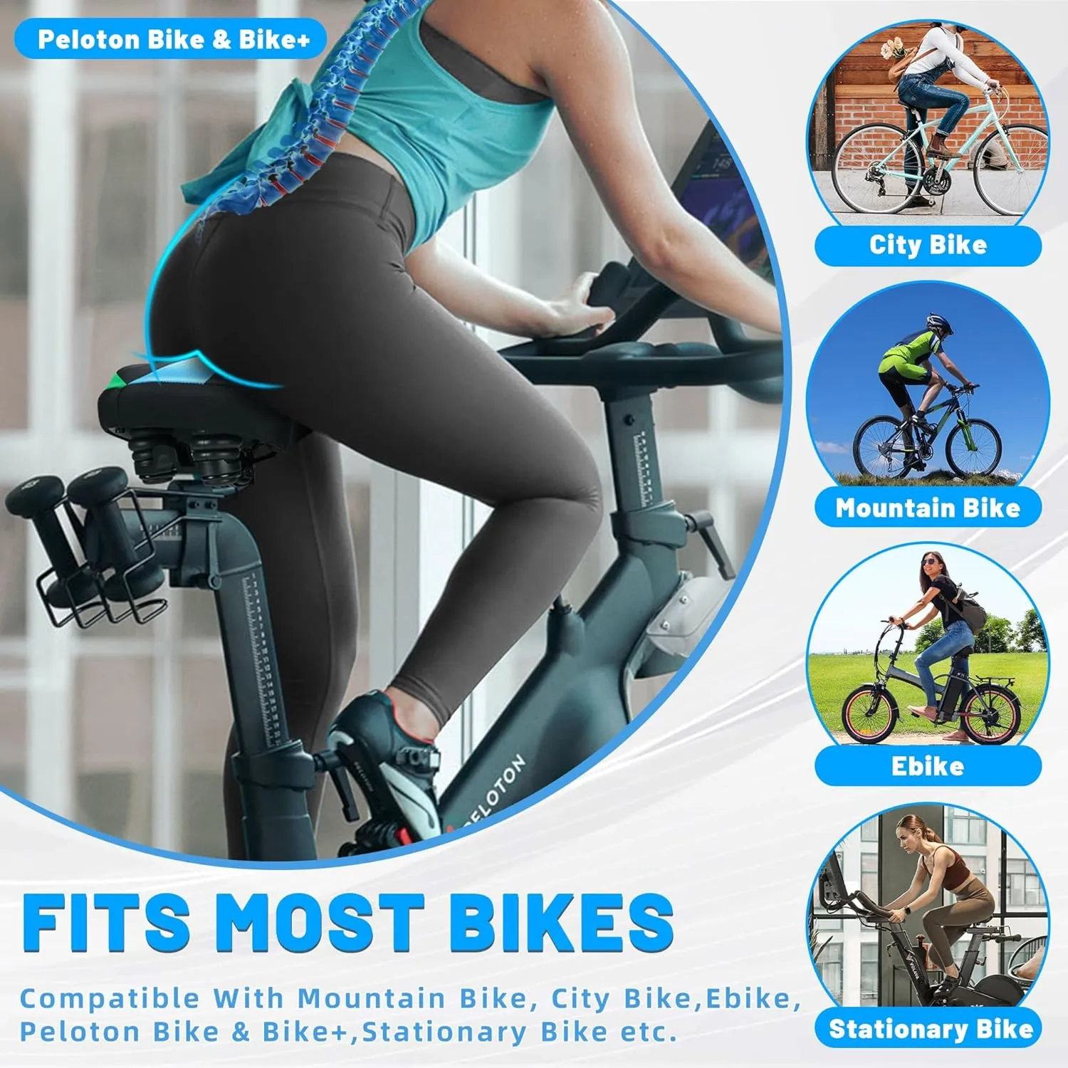 Oversized Bike Seat for Men & Women, Comfortable Gel Padded, Extra Wide Bicycle Seat Cushion Comfort, Replacement Saddle for Peloton, Stationary Exercise Bike, Mountain Bike, Cruiser, City Bike