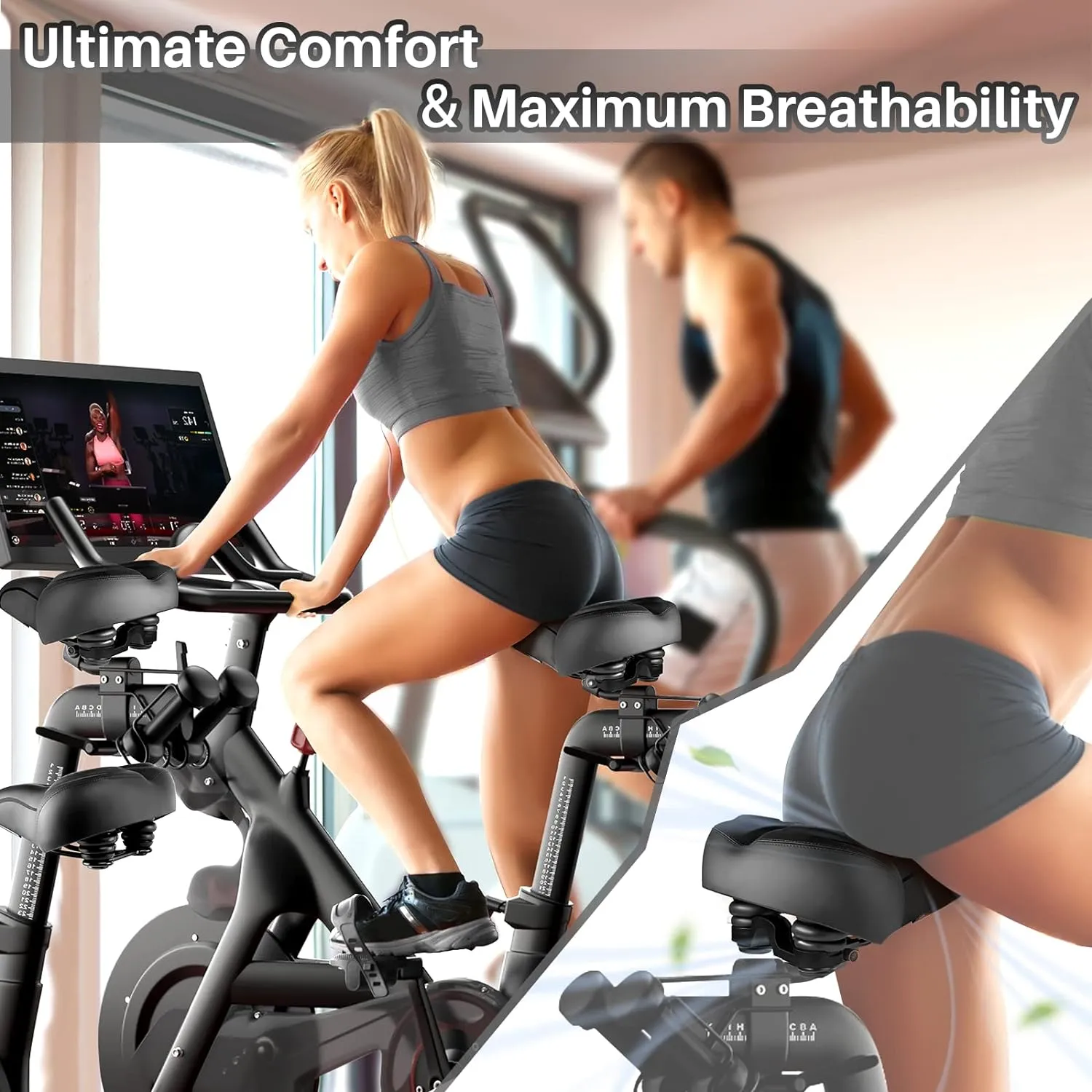 Oversized Bike Seat for Peloton Bike & Bike , Wide Bicycle Saddle Replacement Compatible with Peloton, Exercise or Road Bikes, Seat Cushion for Men & Women
