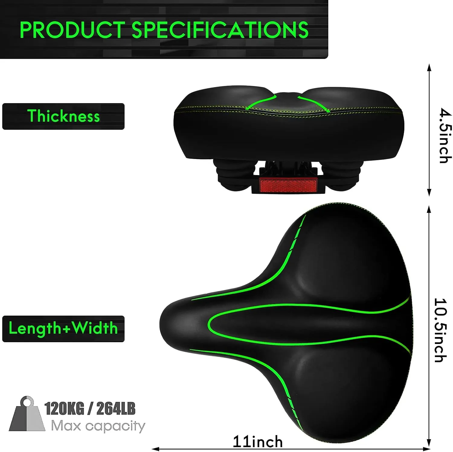 Oversized Bike Seat, Wide Bicycle Seat for Women Men Comfort, Universal Waterproof Bike Saddle Replacement with Safety Reflective Strip for Peloton, Exercise Bikes, Cruiser, City Bikes