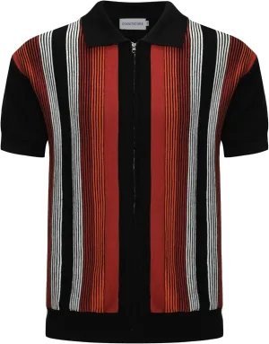 OXKNIT Men's Short Sleeve Knit Retro Polo Shirt, 1960s Mod Style Vintage Zip Stripe Golf Polo T Shirts