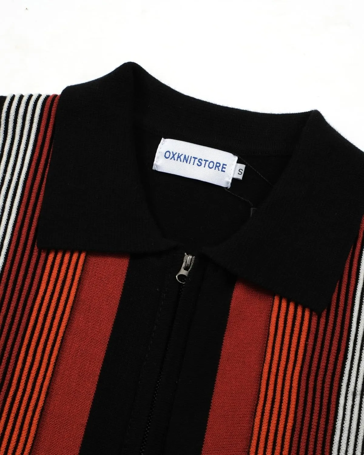 OXKNIT Men's Short Sleeve Knit Retro Polo Shirt, 1960s Mod Style Vintage Zip Stripe Golf Polo T Shirts