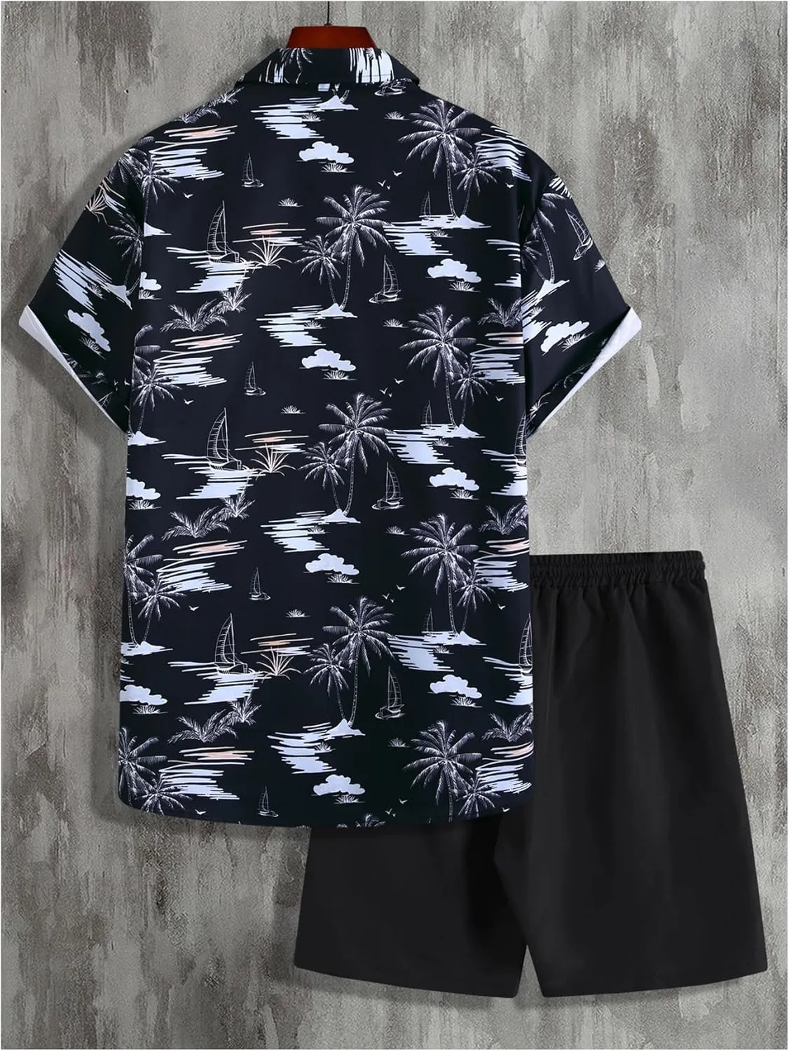 OYOANGLE Men's 2 Piece Set Hawaiian Outfits Button Down Shirt and Shorts Set Summer Beach Outfit