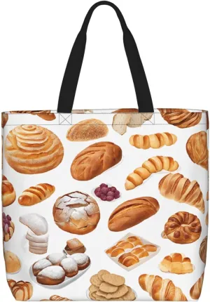 Painted Bread Print Tote Bag Women Single Shoulder Leisure Bag Multi-Purpose Large Shopping Bag.