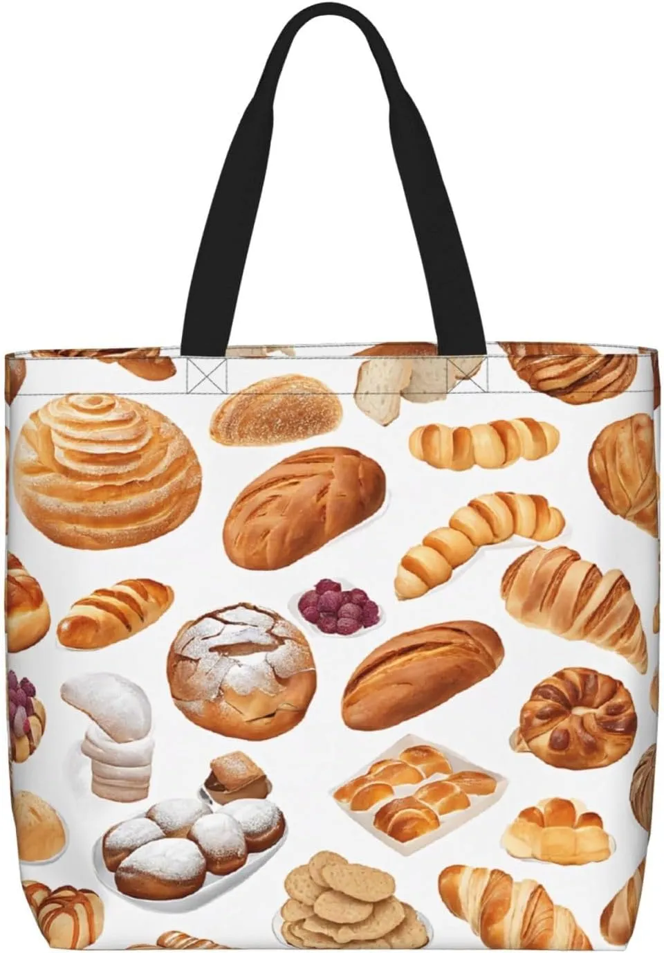 Painted Bread Print Tote Bag Women Single Shoulder Leisure Bag Multi-Purpose Large Shopping Bag.