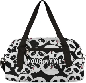 Panda Cute Pattern Personalized Kids Duffel Bag for Girls Boys, Panda Debris Custom Name Dance Bag Overnight Small Duffel Bag Carry On Weekend Sports Travel Bag for School Practice Gymnastics Ballet