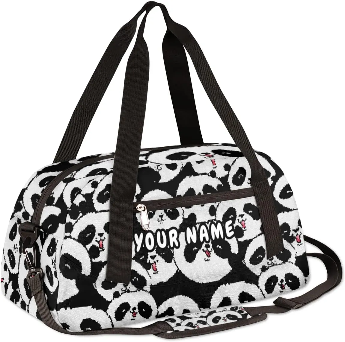 Panda Cute Pattern Personalized Kids Duffel Bag for Girls Boys, Panda Debris Custom Name Dance Bag Overnight Small Duffel Bag Carry On Weekend Sports Travel Bag for School Practice Gymnastics Ballet
