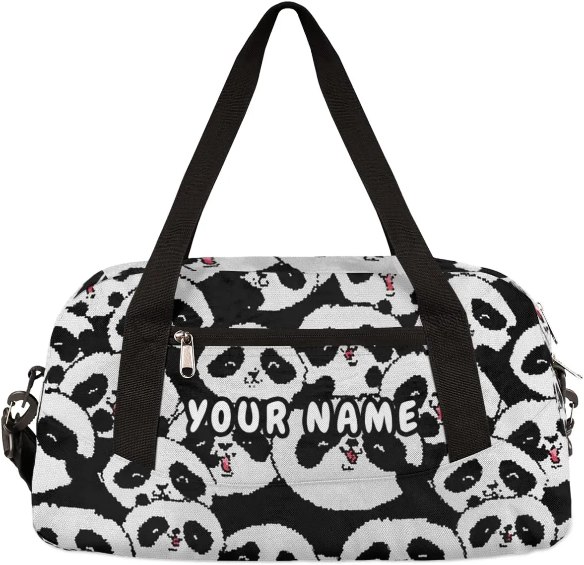 Panda Cute Pattern Personalized Kids Duffel Bag for Girls Boys, Panda Debris Custom Name Dance Bag Overnight Small Duffel Bag Carry On Weekend Sports Travel Bag for School Practice Gymnastics Ballet