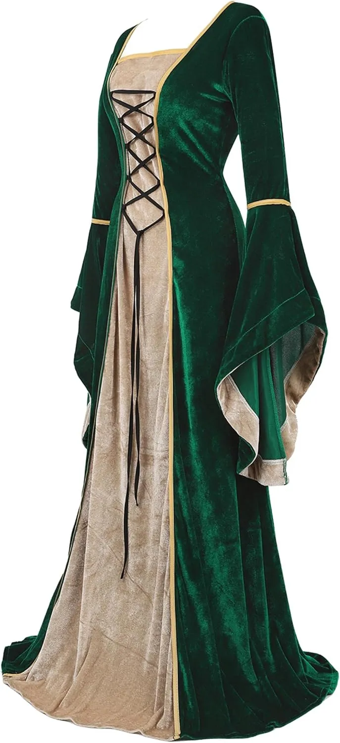 Parlsdy Renaissance Costume Women Velvet Irish Dress Medieval Witch Costumes Victorian Faire Costumes