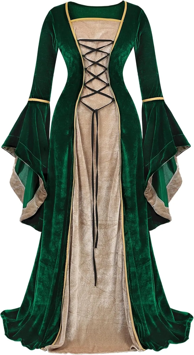 Parlsdy Renaissance Costume Women Velvet Irish Dress Medieval Witch Costumes Victorian Faire Costumes