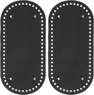 PATIKIL PU Leather Bag Bottom Shaper 9.8x4.7 Inch, 2Pcs Oval Knitting Crochet Bags Bottom Pad Base with Holes & Nails for DIY Handbag Shoulder Bags Purse Making Supplies, Black