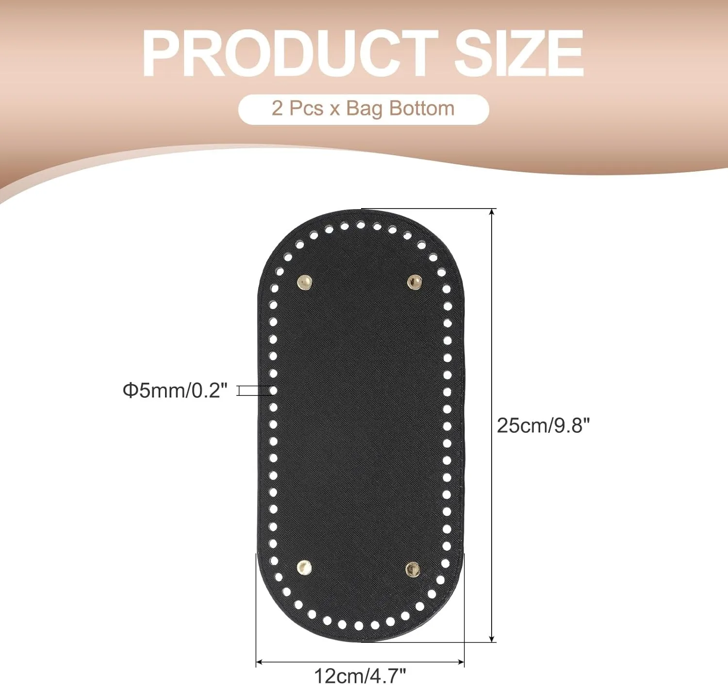 PATIKIL PU Leather Bag Bottom Shaper 9.8x4.7 Inch, 2Pcs Oval Knitting Crochet Bags Bottom Pad Base with Holes & Nails for DIY Handbag Shoulder Bags Purse Making Supplies, Black
