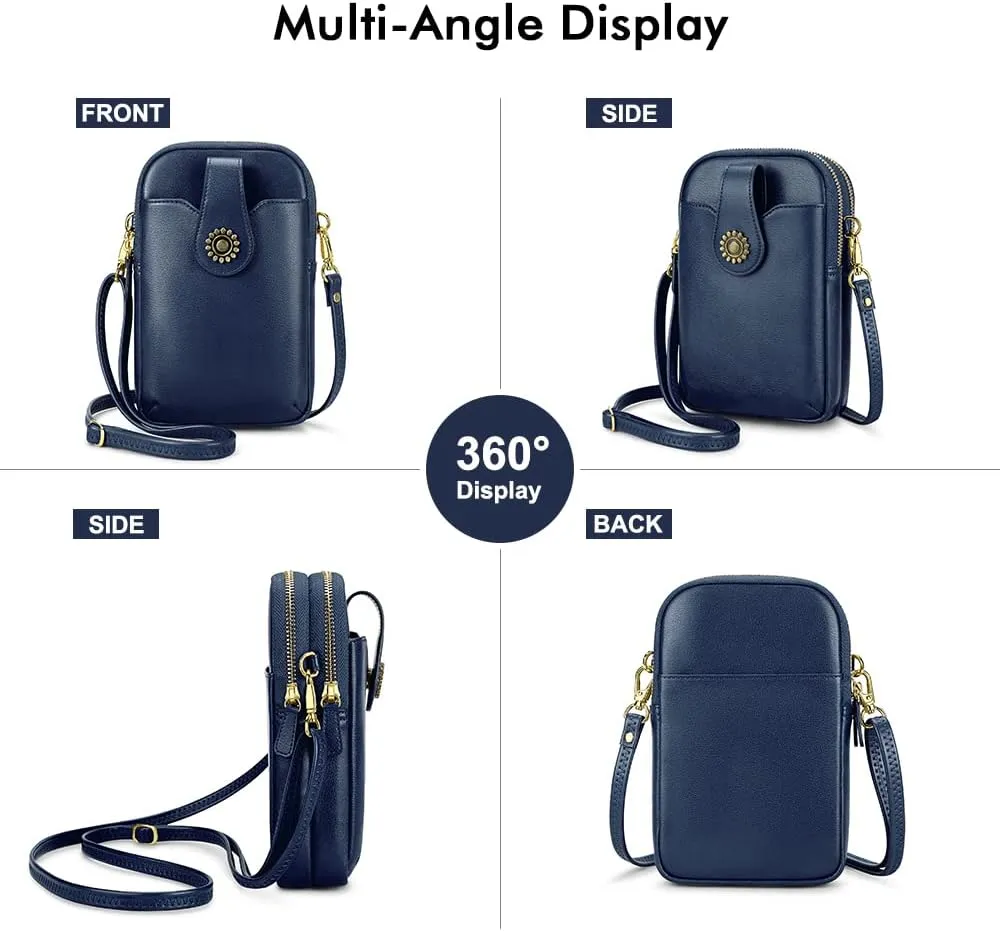 Peacocktion Small Crossbody Bags for Women, Leather RFID Cell Phone Purse, Trendy Travel Crossbody Purses with Zipper
