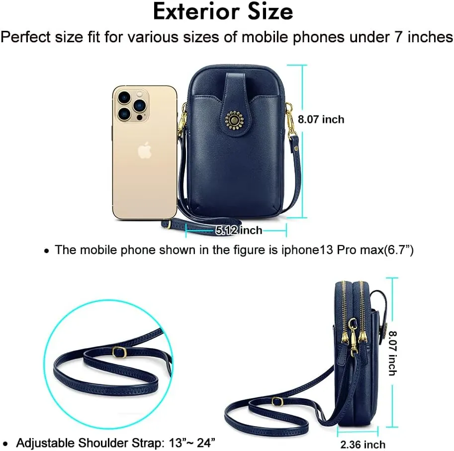 Peacocktion Small Crossbody Bags for Women, Leather RFID Cell Phone Purse, Trendy Travel Crossbody Purses with Zipper