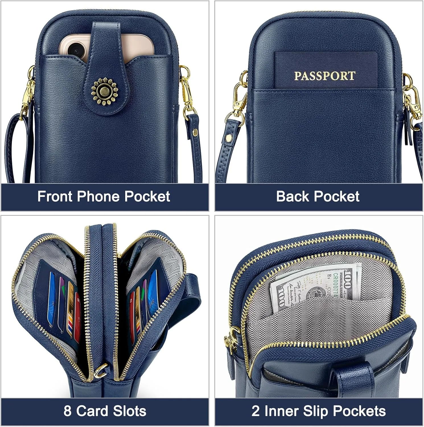 Peacocktion Small Crossbody Bags for Women, Leather RFID Cell Phone Purse, Trendy Travel Crossbody Purses with Zipper