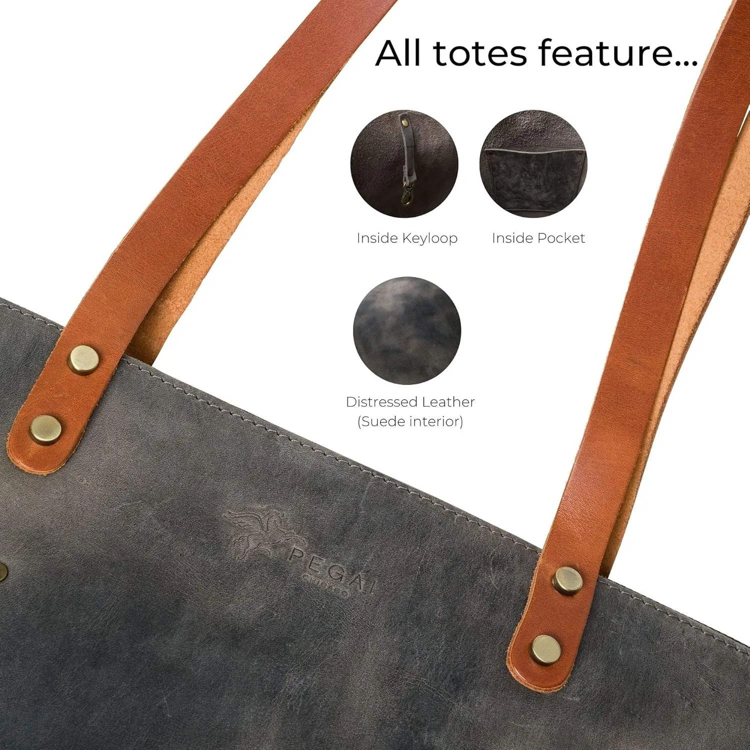 PEGAI Personalized 100% Leather Large Tote Bag for Women, Handmade, Organizer, Shoulder Detail, Laptop Can Fit, Amazing Gift Idea | Lasalle Grande, Basic, Rock