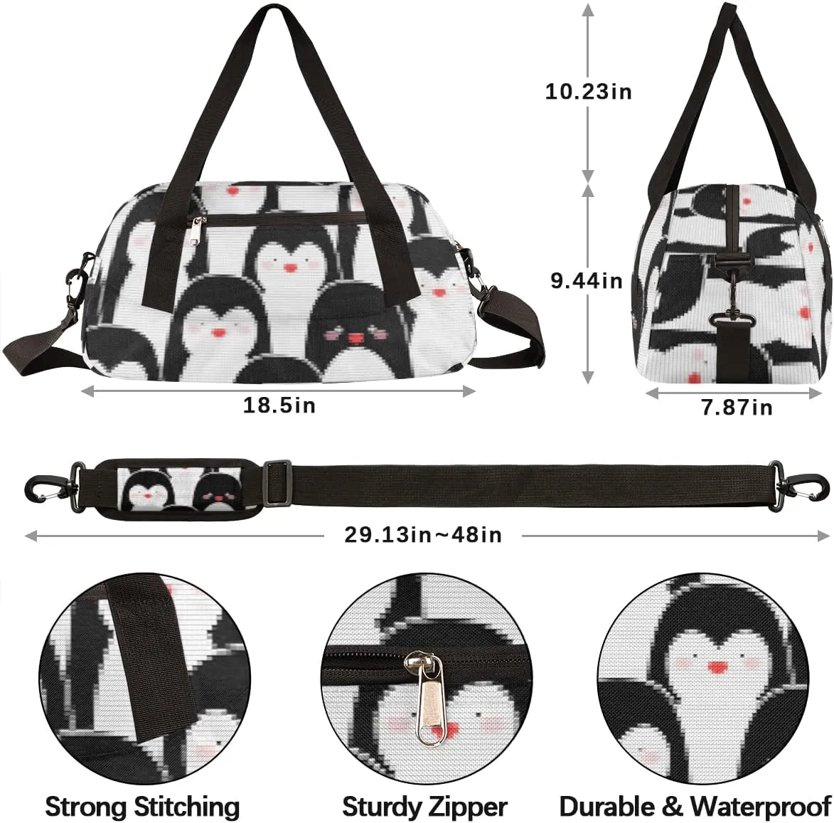 Penguins Kids Duffel Bag for Girls Boys Teens, Penguins Pixel Wind Dance Bag Overnight Small Duffel Bag Carry On Weekend Sports Gym Travel Bag for School Practice Gymnastics Ballet