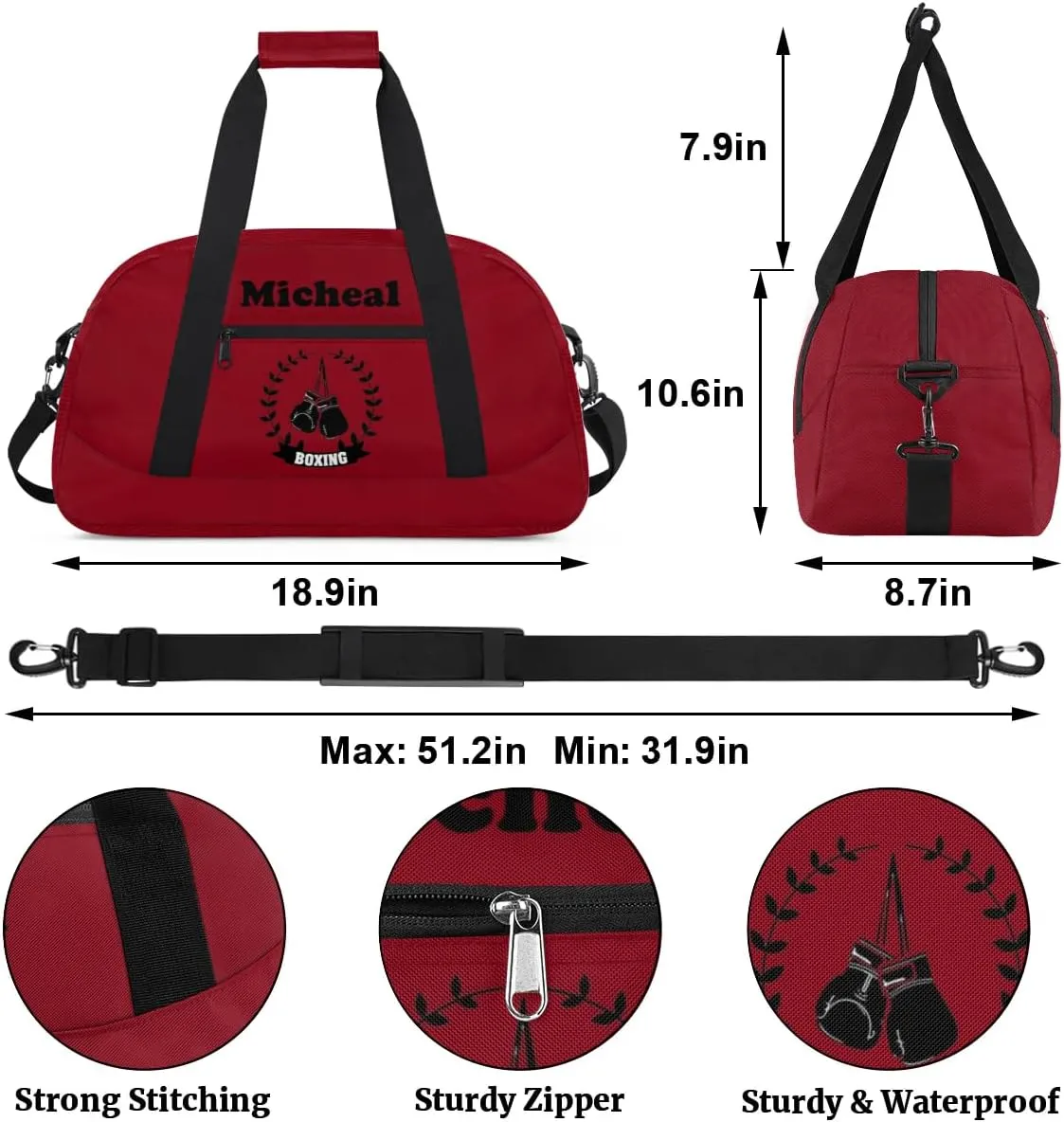 Personalized Boxing Duffel Bag for Boys, Custom Gym Bag Overnight Bags for Travel Weekender Practice