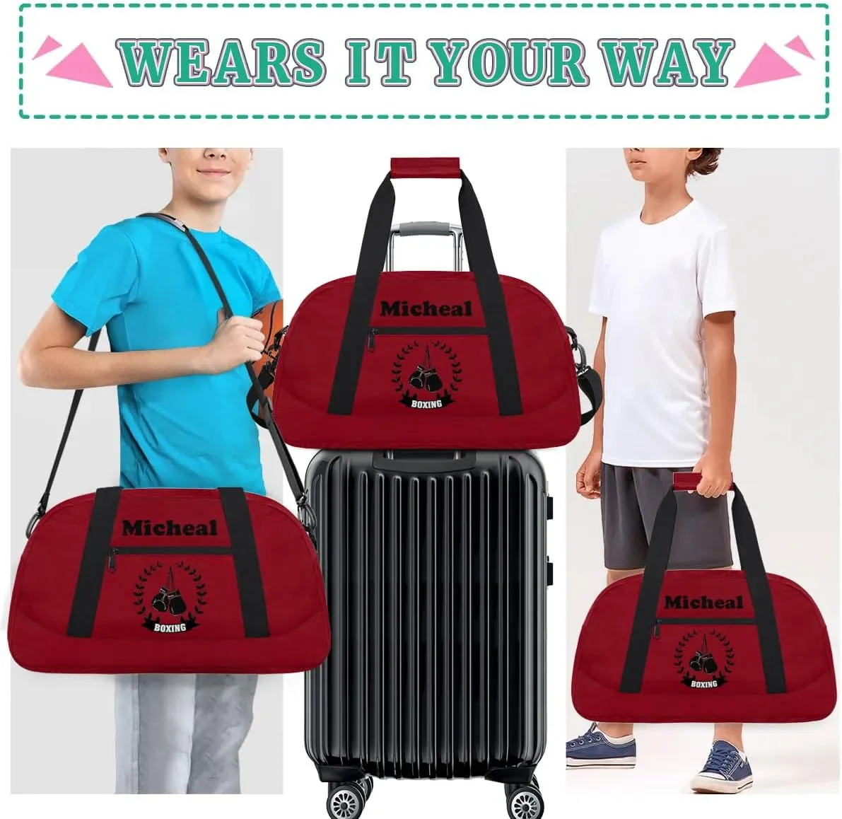 Personalized Boxing Duffel Bag for Boys, Custom Gym Bag Overnight Bags for Travel Weekender Practice