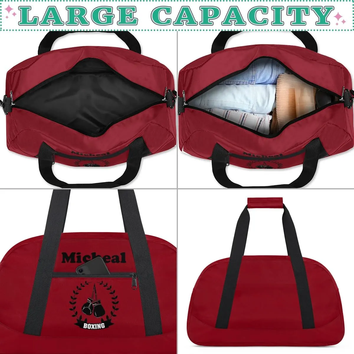 Personalized Boxing Duffel Bag for Boys, Custom Gym Bag Overnight Bags for Travel Weekender Practice