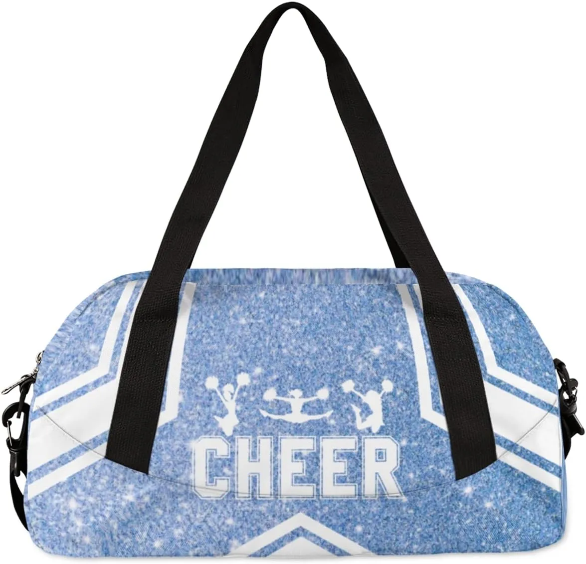 Personalized Cheerleader Bag for Girls Kids, Custom Dance Bag Overnight Small Duffel Bag Carry On Weekend Sports Travel Bag for School Practice Gymnastics Ballet, Cheer Blue Glitter 3