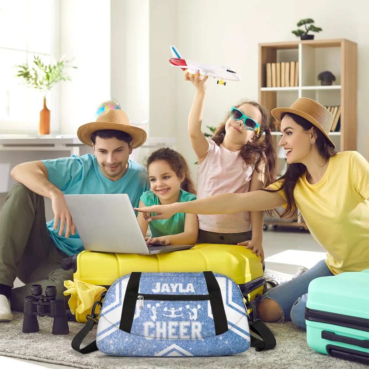 Personalized Cheerleader Bag for Girls Kids, Custom Dance Bag Overnight Small Duffel Bag Carry On Weekend Sports Travel Bag for School Practice Gymnastics Ballet, Cheer Blue Glitter 3