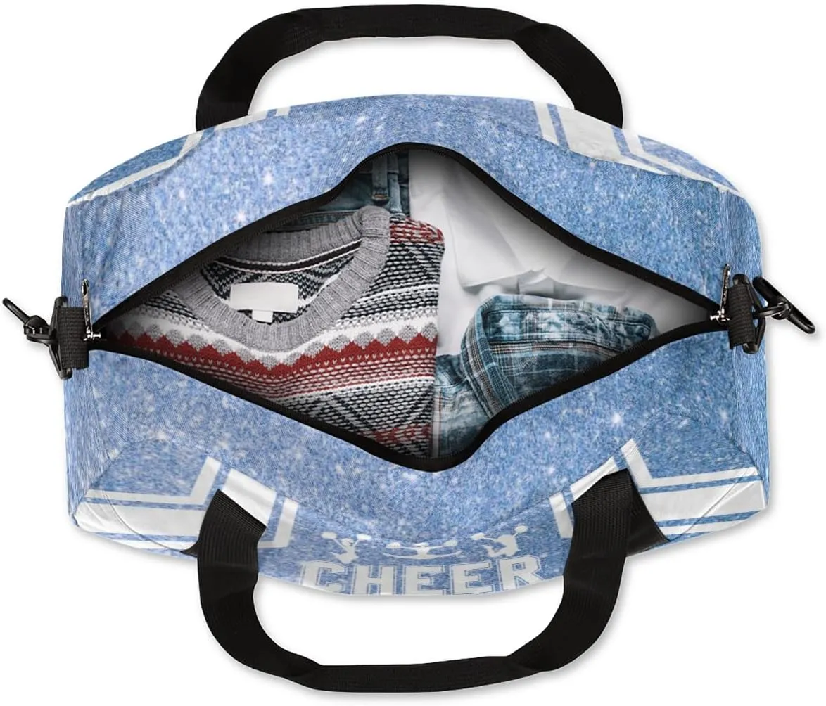 Personalized Cheerleader Bag for Girls Kids, Custom Dance Bag Overnight Small Duffel Bag Carry On Weekend Sports Travel Bag for School Practice Gymnastics Ballet, Cheer Blue Glitter 3