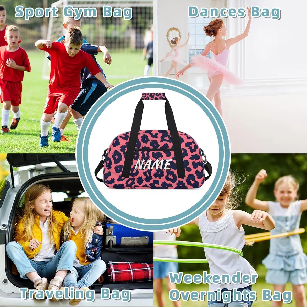 Personalized Custom Gym Bag for Women Men Carry on Leopard Print Travel Duffel Tote Pink Black Overnight Workout Weekender Bag