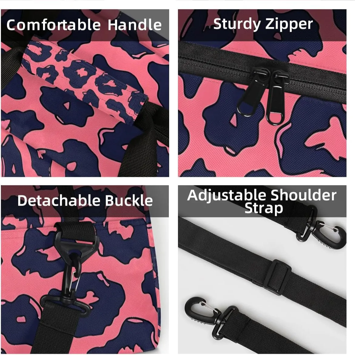 Personalized Custom Gym Bag for Women Men Carry on Leopard Print Travel Duffel Tote Pink Black Overnight Workout Weekender Bag
