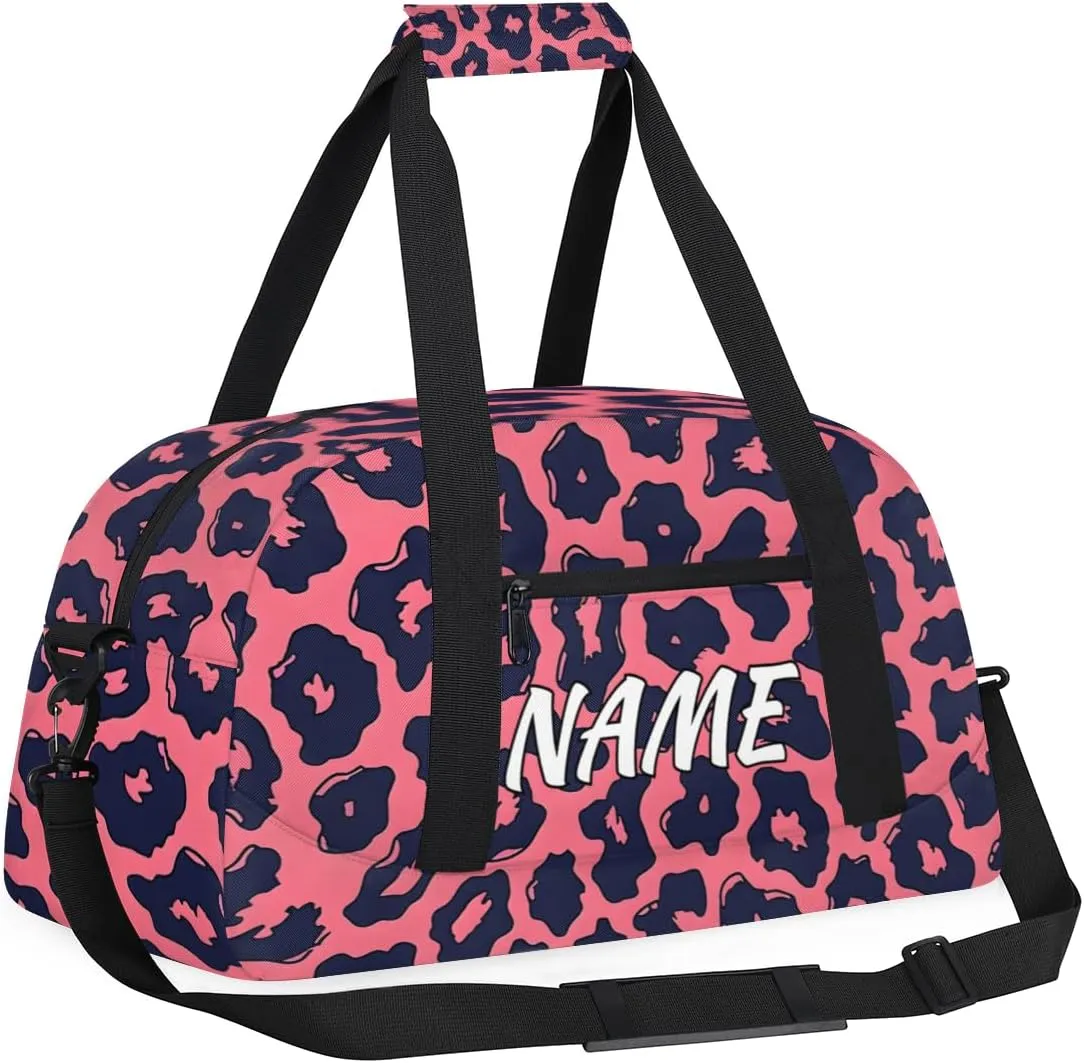 Personalized Custom Gym Bag for Women Men Carry on Leopard Print Travel Duffel Tote Pink Black Overnight Workout Weekender Bag