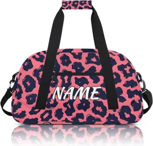 Personalized Custom Gym Bag for Women Men Carry on Leopard Print Travel Duffel Tote Pink Black Overnight Workout Weekender Bag