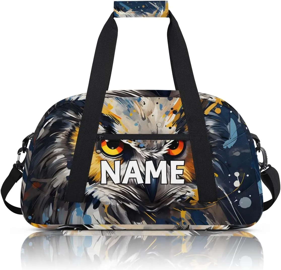 Personalized Custom Gym Bag for Women Men Carry on Wildlife Owl Travel Duffel Tote Boho Print Overnight Workout Weekender Bag