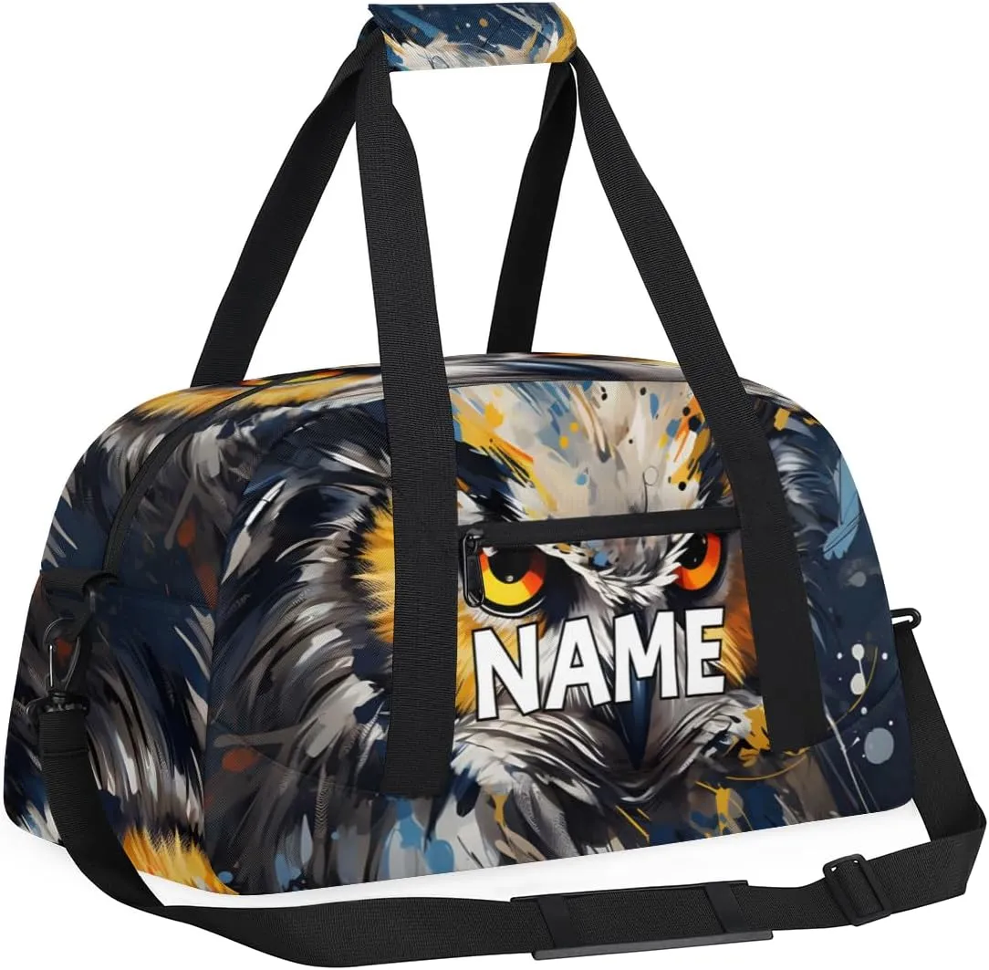 Personalized Custom Gym Bag for Women Men Carry on Wildlife Owl Travel Duffel Tote Boho Print Overnight Workout Weekender Bag