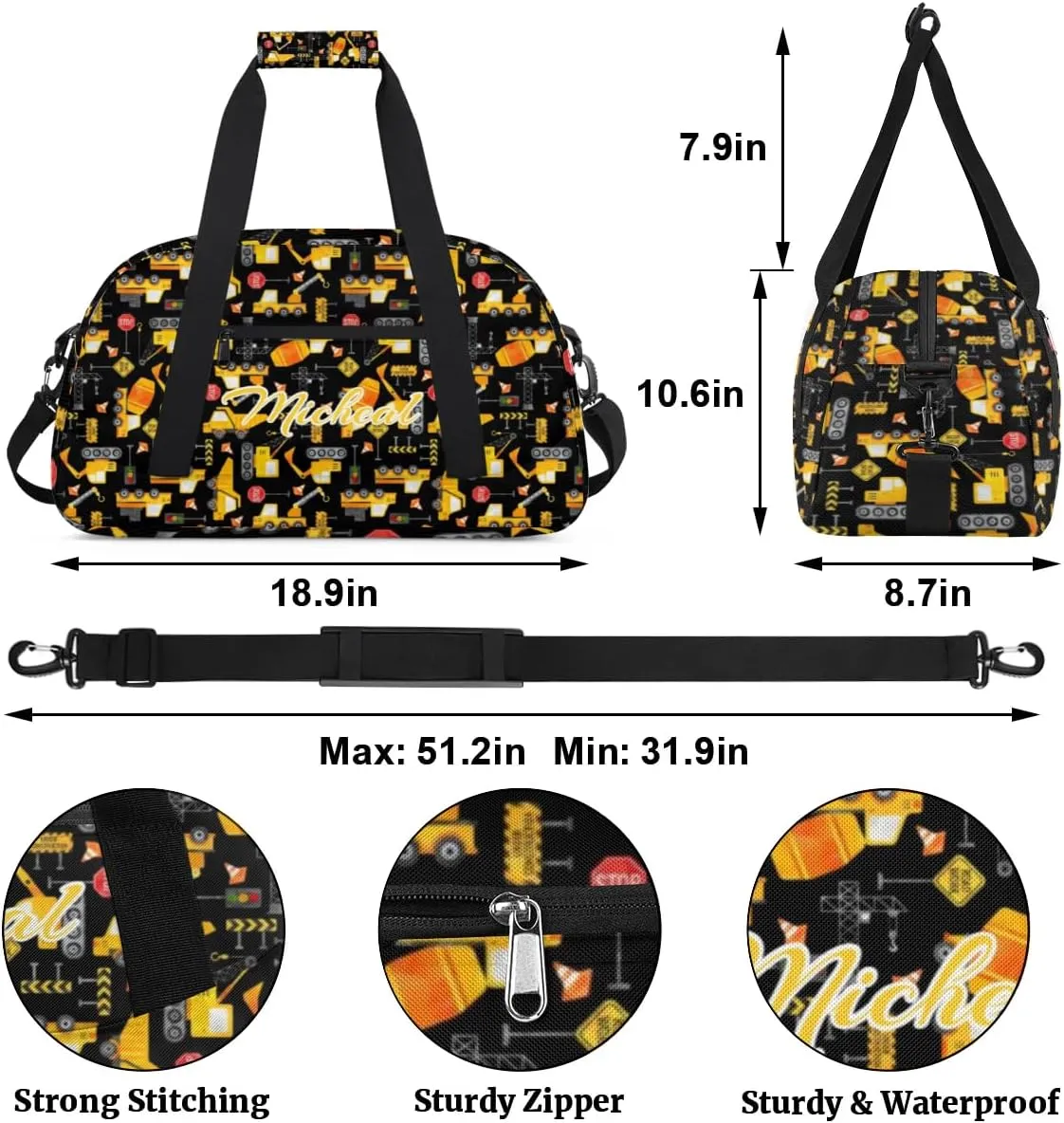 Personalized Gym Bag Duffel Bag for Boys, Custom Sport Bag Overnight Bags for Travel Weekender Toys