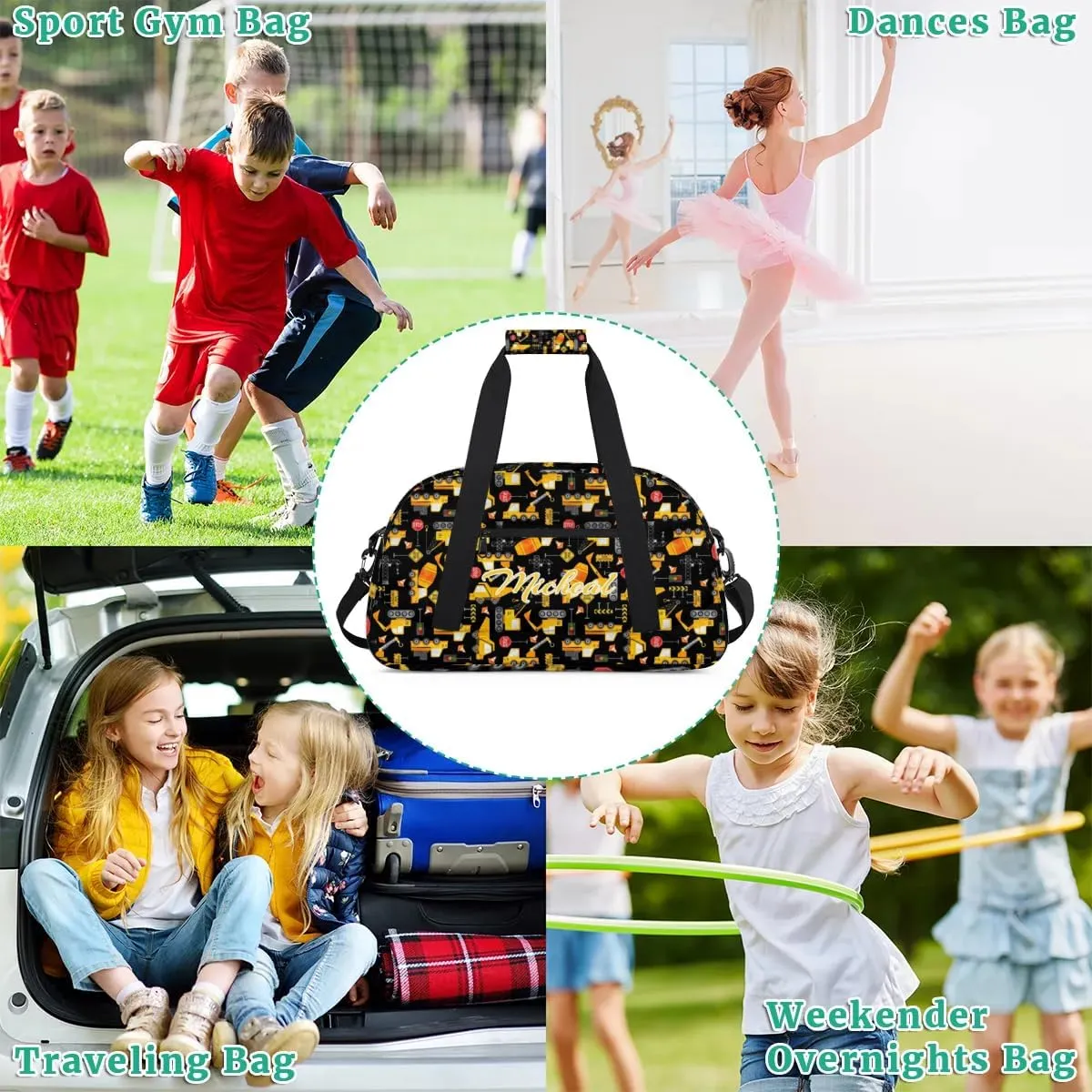 Personalized Gym Bag Duffel Bag for Boys, Custom Sport Bag Overnight Bags for Travel Weekender Toys