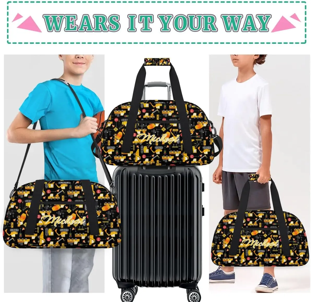 Personalized Gym Bag Duffel Bag for Boys, Custom Sport Bag Overnight Bags for Travel Weekender Toys